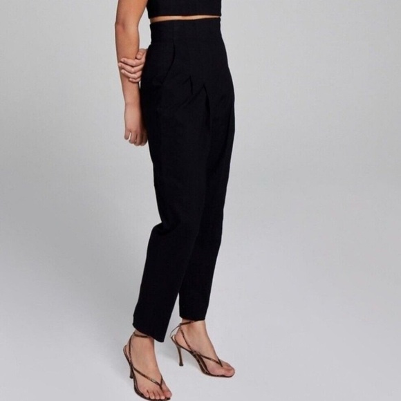 A.L.C. Black Davon High-Rise Linen-Blend Pant Size 10 Pleated Front Tapered - Picture 3 of 12